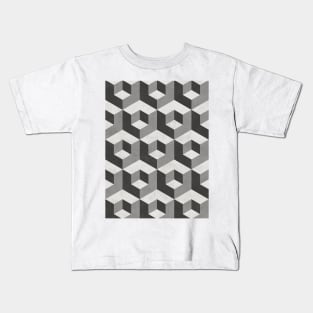 Geometric Cube Pattern 2 - Shades of Grey Kids T-Shirt